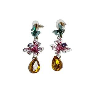 Butterfly Teardrop Rhinestone Drop Statement Earrings Stud Backs